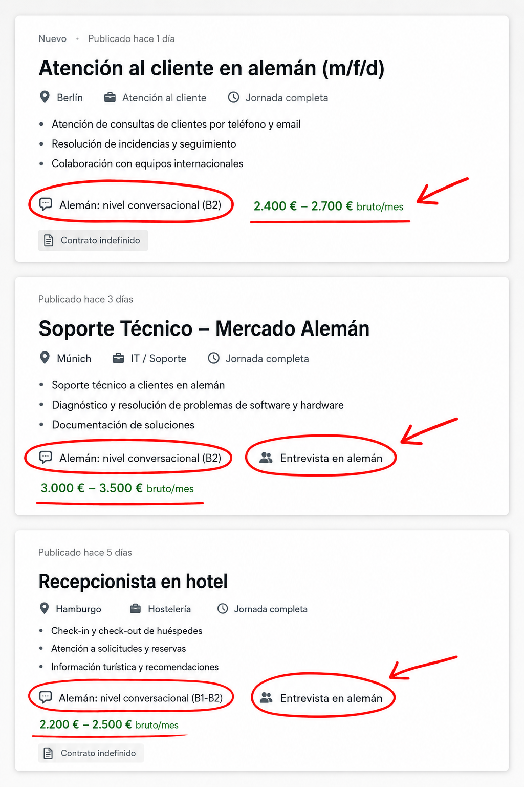 Ofertas laborales en Alemania con el nivel de Alemán y los salarios destacados